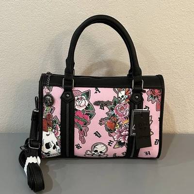 Bolso Bandolera/Cartera Ed Hardy Nuevo con Etiquetas - Calaveras y Flores en Rosa Foto 1 de 4