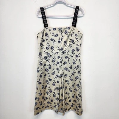 Платье Tory Burch жаккардовое с цветочным рисунком размер 14 отделка из крупнозернистого хрусталя сатин лен - Изображение 1 из 4