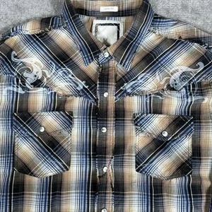 BKE Hemd Herren Large braun kariert distressed Perlen Druckknopf Langarm Western - Bild 1 von 7