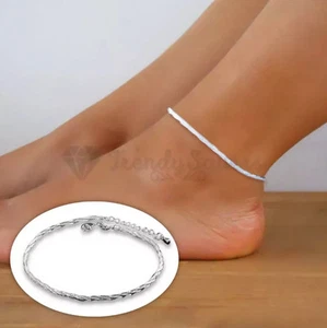 Pulsera de tobillo simple para mujer de plata de ley 925 tobillera pie joyería cadena cuerda * - Imagen 1 de 6