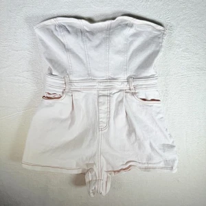 Le Lis Montana Romper Shorts Womens Size LARGE Strapless White Denim - Picture 1 of 5