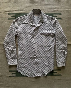 Vintage 1960s Bosat Nylon Disco Geometric Button Down Shirt Size Medium - Picture 1 of 4