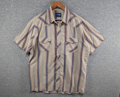 WRANGLER Vintage Western beige Striped Cowboy Rancher Pearl Snap Button Shirt XL - Image 1 of 4