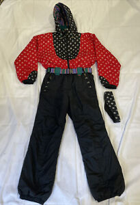 Vintage Obermeyer One Piece Ski Suit Snow Bib Dynamic Red Black Junior Size 16
