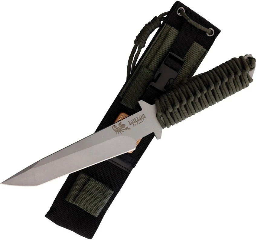 Linton Cutlery Fixed Knife 6" Stainless Steel Blade OD Green Cord Wrapped Handle - Image 1 of 1