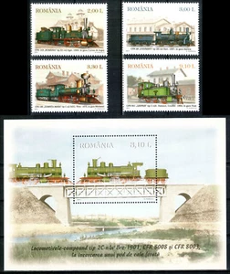 Romania 2011, Mi.#6551-6554 + Bl 510, Sc.#5290-5294, trains, locomotives, MNH! - Picture 1 of 1