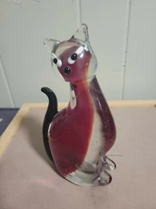 MCM Cristal Artístico Inspirado en Murano Gato Rojo y Blanco con Cola Negra 7.5" Hecho en China - Imagen 1 de 5