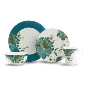 222 Fifth Porcelain Dinnerware Set Eliza 16-Piece Casual Teal (Service for 4) - Picture 1 of 5