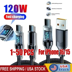 120w Super Fast USB Type-C Charging Braid Phone Charger Lead with Display LOT - Picture 1 of 24