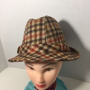 Vintage Plaid Trilby Panama Fedora Hat Size Small Excellent