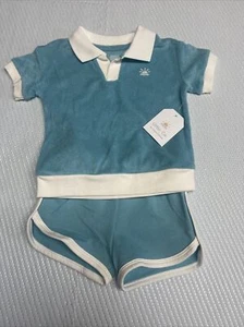 Little Co. Short & Top Set Sz 12 Months Blue & White Unisex NWT - Picture 1 of 6
