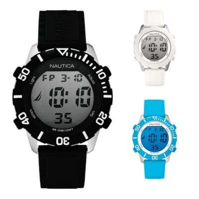 Herrenuhr NAUTICA NSR-100 Digital Chrono Weckfunktion Silikon Schwarz Weisse DD - Bild 1 von 4