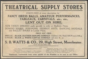 Vintage Reklame von 1921: S Watt & Co, High St, Manchester. Theaterbedarf Geschäfte - Bild 1 von 1