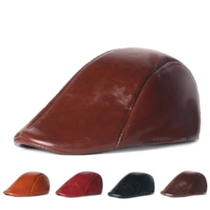 Herren Kunstleder Warm Baskenmütze Zeitungsjungenmütze Golf Fahren Cabbie Mütze Flatcap CS22024 - Bild 1 von 10