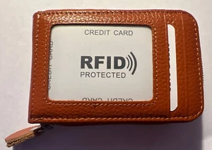 RFID Blocking Unisex Genuine Leather Credit Card Holder Zipper Pocket~FREE SHIP! - Picture 1 of 3