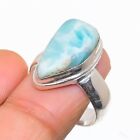 925 Sterling Silver Caribbean Larimar Gemstone Handmade Jewelry Ring Size 7 T271