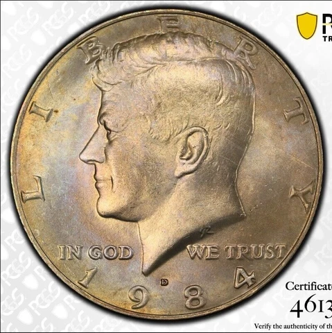 Trueview Rainbow TONED 1984 D MS 66+ John Kennedy Half Dollar PCGS OCE 1051 Cover