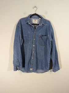 Levi's Mens Denim Blue Long Sleeve Button Down Cotton Shirt Sz L Western Cowboy - Imagen 1 de 7