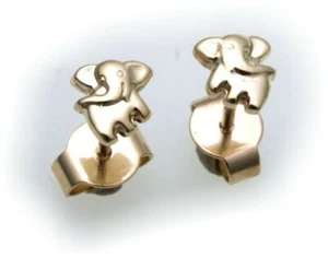 Pendientes niños pendientes elefante oro real 585 macizo 14kt oro amarillo enchufe - Imagen 1 de 2
