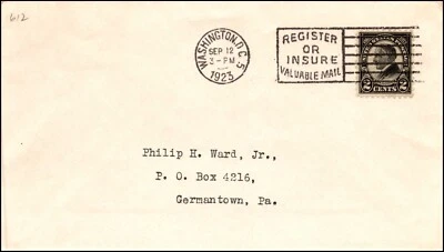 Scott 612 2 Cents Harding Ward FDC Typed Address Washington, DC SCV $100.00 - Image 1 of 2