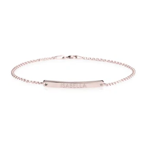 Skinny Bar Bracelet Rose Gold Plated Engrave Letter Name Mom Gift - ONecklace ® - Picture 1 of 6