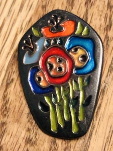 Vintage Brooch - Israel Sterling Silver, Enamel, Flower Design - Picture 1 of 14