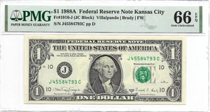 1988A $1 KANSAS CITY FRN. PMG GEM Uncirculated 66 EPQ Banknote. 2nd of 3 - Picture 1 of 2