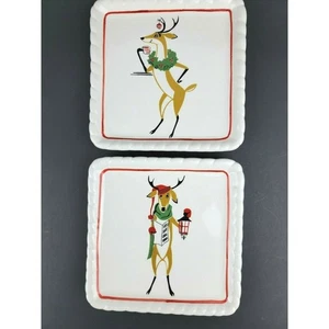 Department 56 Weihnachten Rentier Snack Cocktail quadratische Teller 2er Set - Bild 1 von 12