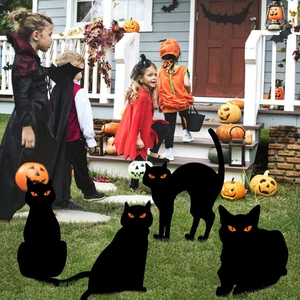 Halloween schwarze Katze Hof Schild mit Pfahl - niedliche Metall Outdoor Rasen Dekoration - Bild 1 von 12