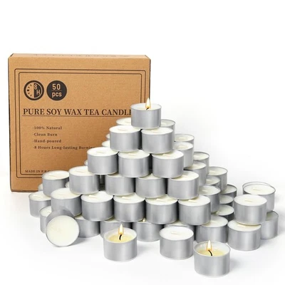 Soy Tealight Candles 50 Pack,8 Hours Long Burning Tealights Candles Bulk,Natu... - Image 1 of 4