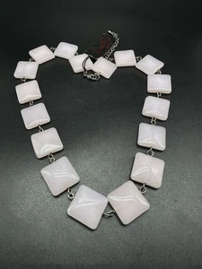 Vintage Rosenquarz Stein Sterlingsilber 925 Perlen Halskette 21 Zoll - Bild 1 von 8