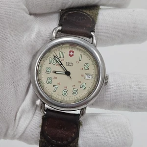 Victorinox Swiss Army Cavalry Watch Men 37mm Cream Dial Silve Tone Date New Batt - Picture 1 of 7