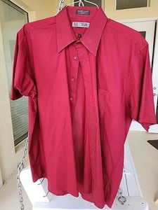 OLEG CASSINI Mens Button Down Shirt Short Sleeve Size Large Red - Picture 1 of 3