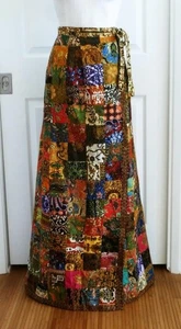 Vtg 70s80s Orient East Hawaii Tribal Patchwork Wrap Maxi Skirt OS S M L Tall EUC - Picture 1 of 24