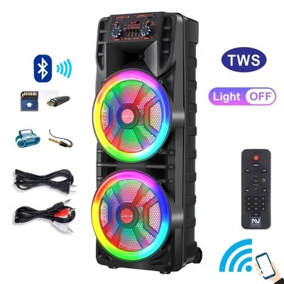 LOUD Bluetooth Speaker Dual 12" Subwoofer Heavy Bass Sound System Party & Mic - image 1 of 4