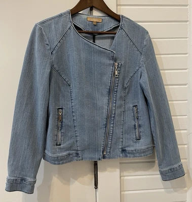 Chaqueta Ellen Tracy Denim Moto Asimétrica Cremallera Azul Talla Grande Preppy Clásica Foto 1 de 4