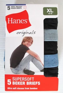Hanes Originals Boys Tagless Boxer Briefs 5 Pk SZ XL 16/18 NEW Ultra Soft - Picture 1 of 4