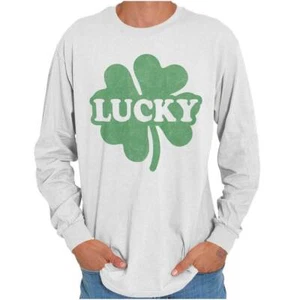 Lucky Irish Four Leaf Clover St Patricks Day Long Sleeve Tshirt for Men or Women - Picture 1 of 11