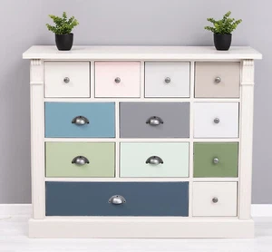 Kommode Schubladenkommode 12 Schublade Schrank Sideboard Landhaus Weiß Bunt - Bild 1 von 7