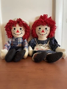 Vtg Dakin 17” Raggedy Ann and Raggedy Andy Doll Soft Plush Pair Set Plaid Shirt - Picture 1 of 10