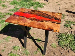 Orange Epoxy Coffee Table Top, Live Edge Wpoxy Wooden Slab Top, Home Decor - Picture 1 of 6