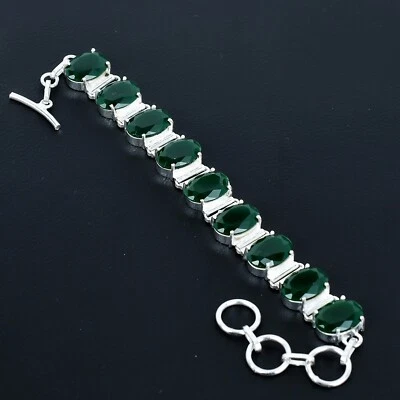 Bracciale In Onice Verde In Argento Sterling 925 Fatto A Mano Regalo Wadding - Immagine 1 di 4