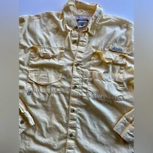 Men's Columbia PFG Pale Yellow Long Sleeve Button Up Medium Fishing Outdoor Vent - Picture 1 of 13