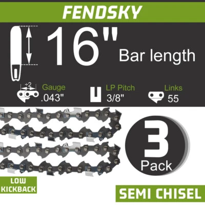Semi Chisel Chainsaw Chain 16 Inch .043 3/8 LP 55DL For Stihl MS 170 180 3 Pack - Image 1 of 4