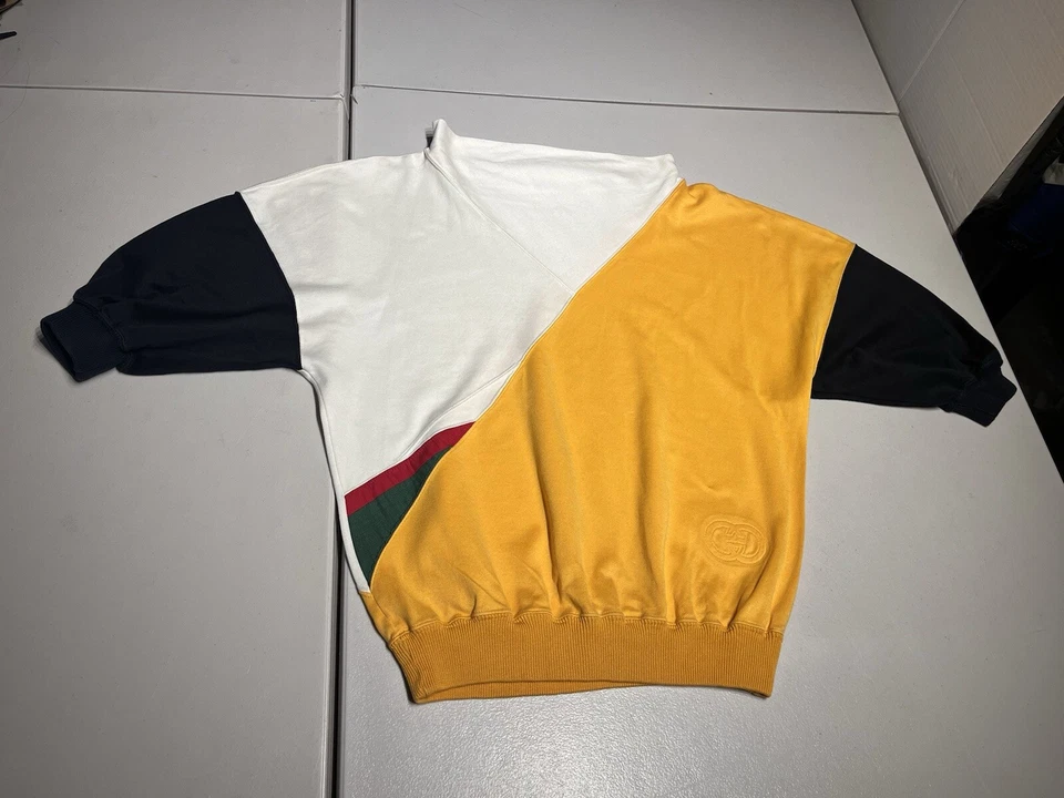 GUCCI Suéter Hombre’s 46 Geométrico GG Logo Sudadera Camisa Algodón De Colección Años 80’s Foto 1 de 4