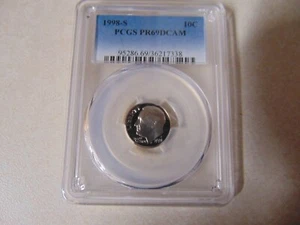 US COIN MINT CERTIFIED ENCASED ONE DIME 1998-S PCGS PR69DCAM - Picture 1 of 2