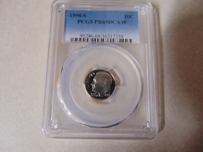 US COIN MINT CERTIFIED ENCASED ONE DIME 1998-S PCGS PR69DCAM - Image 1 of 2
