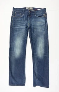 Replay Jeans Mens 38x34 Blue Denim Pants Billstrong Straight Leg Button Fly - Picture 1 of 18