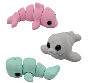 Inquietos Sea Critter impresos en 3D 3 piezas, articulados, 2,5", foca, delfín y ballena - Imagen 1 de 22