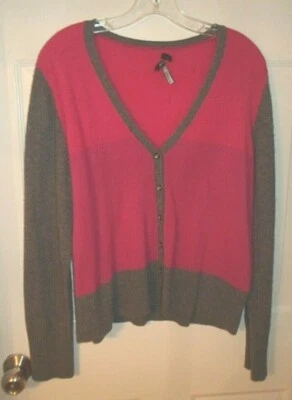 Apt 9 Sz L 100% кашемир в полоску цвет блок кардиган свитер серый фуксия розовый - Изображение 1 из 4